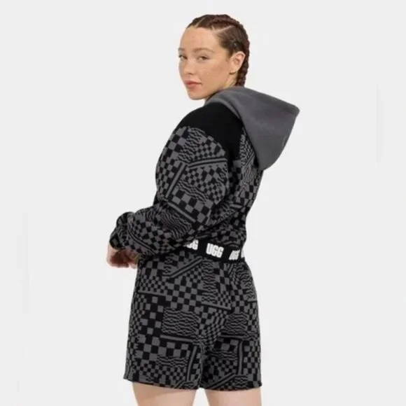 UGG Mallory Gray Checkered Cropped Hoodie - Picture 4 of 8